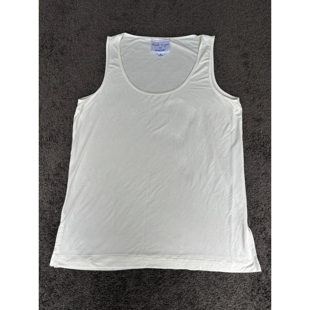 Chico's Marla Wynne Tank Top Women's Small White Rayon Stretch Fitted Scoop Neck